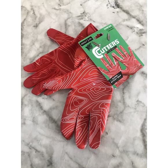 Cutters Game Day Football Gloves Sticky Grip Red Adult Large/ X-Large New w/ Tag - Picture 2 of 5